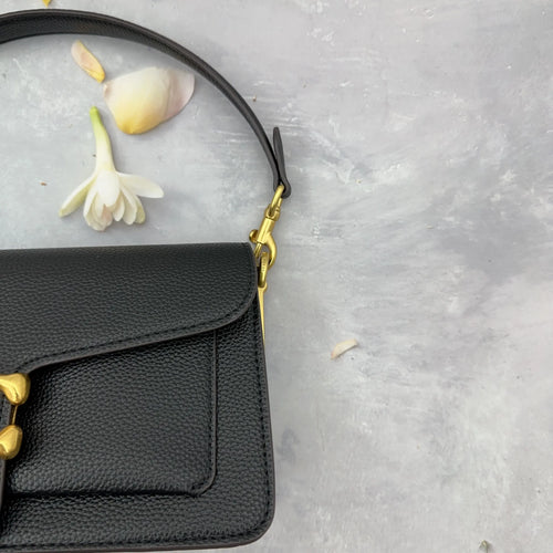 Women's Bag, Minimalist Flap Crossbody Bag with Retro GoldHardware, French Style Small Satchel for Work &Travel, Elegant Gift for Her